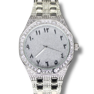 Authentic Men's Iced up Arabic Numeral Bezel 46mm Hip Hop CZ Gold Plated Metal Band Watch