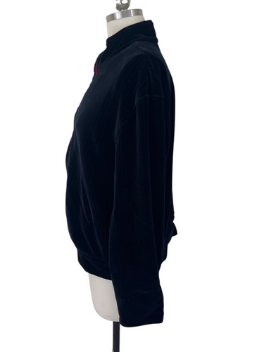 St. John Sport Marie Gray Velour Track Jacket Womens Large Black Pinstriped Glam - Picture 3 of 9