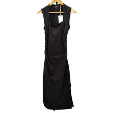 Quince Women Stretch Cotton Jersey Square Neck Ruched Midi Dress TRUE Black S