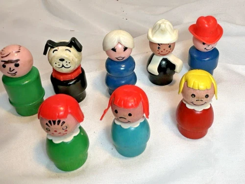 Lot of 8 Vintage Fisher Price Little People Figures 1970's Wood/Plastic
