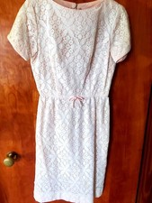 VINTAGE early 1960s special occasion dress, pink with lace overlay, Sz S