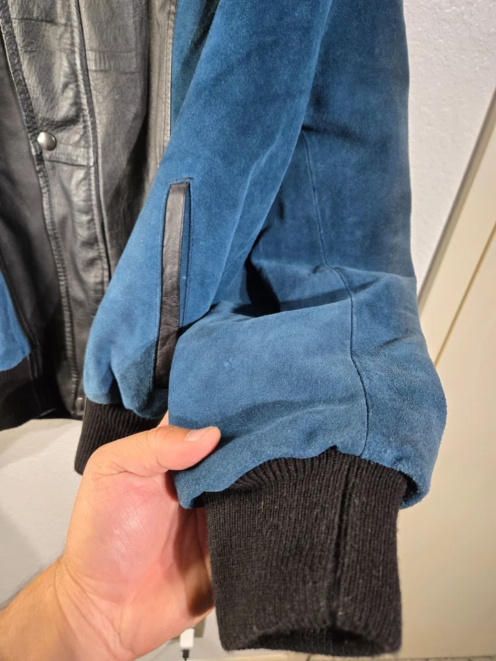 Vintage Barcelona Leather Goods Jacket Mens Size 42 Blue and Black Leather VTG - Image 4 of 4