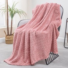 Pink 50x70 Fleece Throw Blanket, Soft Cozy Jacquard Flannel, Lightweight, Warm
