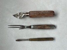 Vintage All Metal Flathead Screwdriver 3 In One Opener & Metal Fork Lot Old Rare