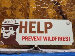 VINTAGE SMOKEY BEAR PORCELAIN SIGN OLD 1978 FOREST SERVICE AGRICULTURE PARK FIRE