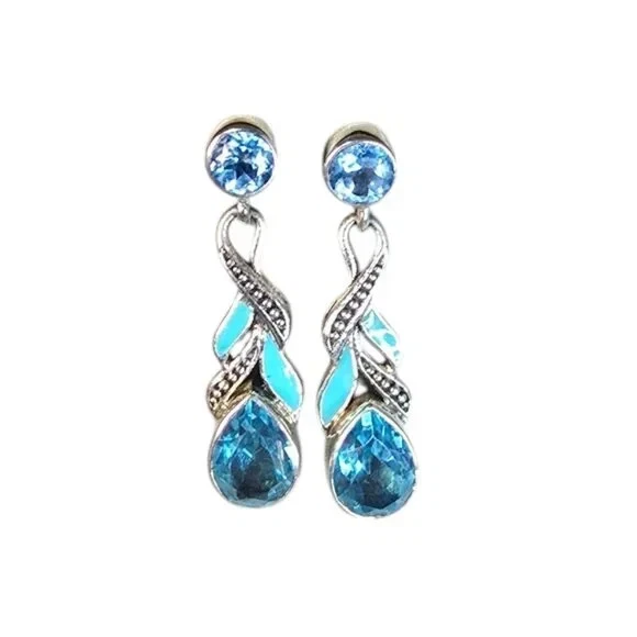 Nicky Butler Vintage Sterling Silver Blue Topaz Pierced Earrings - Image 2 of 3