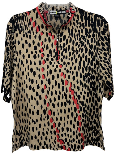 Jamie Sadock Womens Size L Animal Print Pink Brown Golf Top