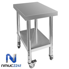 24"x18"x34" Work Table Stainless Steel 3-Stage Adjustable Shelf with 4 Wheels