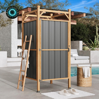 Outdoor Shower Enclosure with Lockable Door Weatherproof Outdoor Shower Stall w