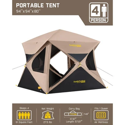 FanttikOutdoor Alpha C4 Ultra Instant Cabin Tent 4 Person Pop Up