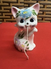 VTG Kitschy Cat String Holder Ceramic Kitty Figurine Wall Hanger Japan 1950s