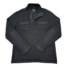 Lucky Brand Henley Sweater Mens Size Small Black Chest Pockets Casual Pullover