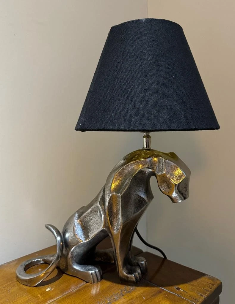 Paire de lampes de bureau vintage en plâtre en forme de panthère noire