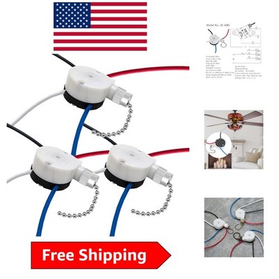 3 Speed 4 Wire Zing Ear Ceiling Fan Switch - Pull Chain, Compatible with Hunter