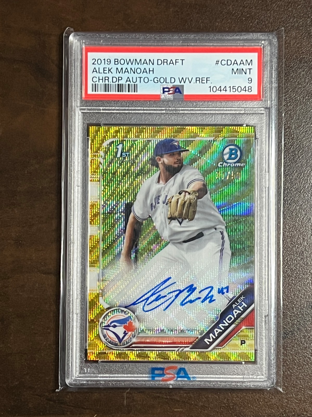 2019 Bowman Draft Alek Manoah Chrome DP Auto Gold Wave Refractor PSA 9 view 1