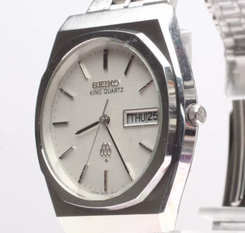 Vintage [Exc+5]KING SEIKO 9923-7010 36mm Silver Day/Date Men's Quartz Watch