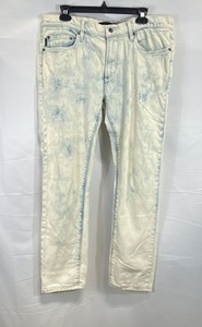John Varvatos Men's Wight Slim Jeans White Blue Tie Dye Distressed Sz 34