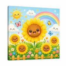   Cute Kawaii Sunflower Canvas Wall Art Kids ...