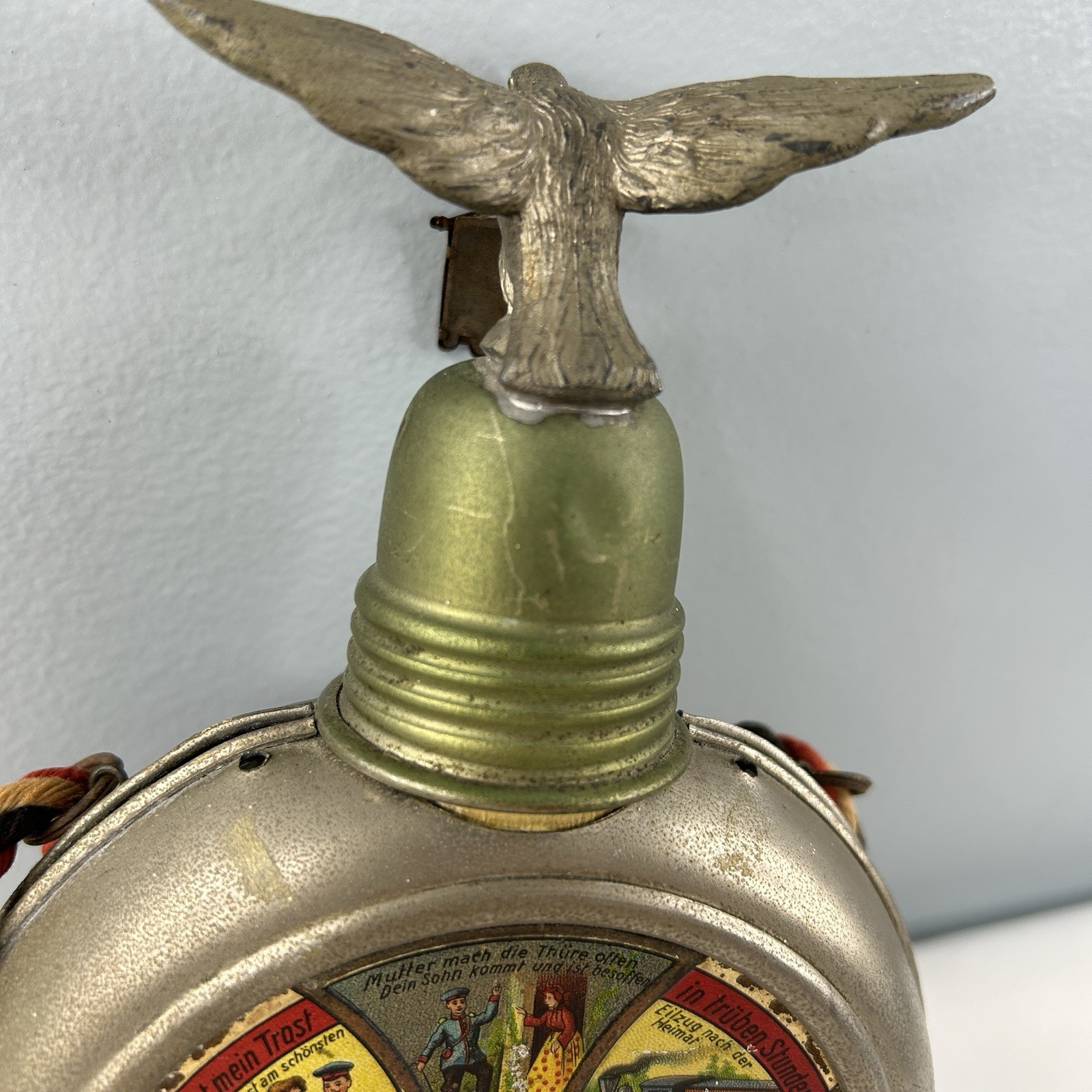 Pre WWI German Flask Metal/Glass Parole Heimat Soldier Reservist