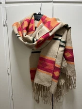Multi-coloured boho scarf with geometric Design 31x 82”