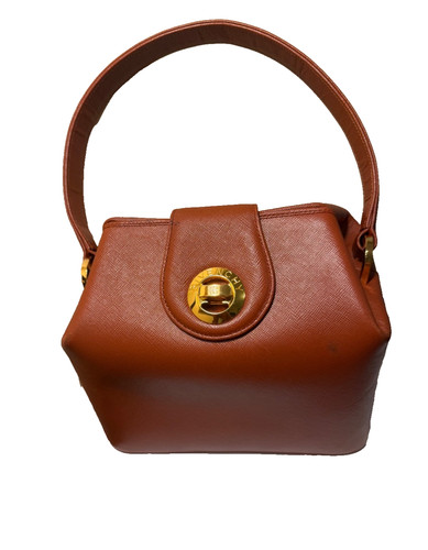 GIVENCHY Hand Bag Leather Brown Gold Auth 159082