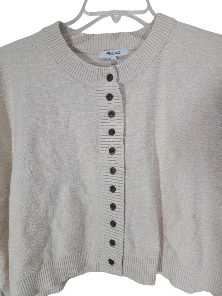 Cárdigan corto Madewell Brampton suéter cuadrado avena crema botón texturizado talla L Foto 4 de 4
