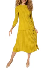 Nina Leonard Women's 2pc Sweater Knit Top and Skirt Set Golden Palm