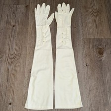 Vintage Ivory Opera Gloves Mother Of Pearl Buttons Elbow Length Women s Formal
