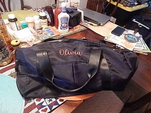 Large Black Nylon Duffel Gym Bag w/ Carry Handle, 1 Pocket, Logo as piuctured