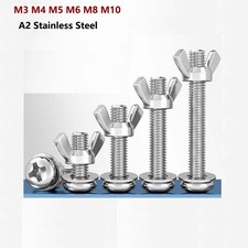M3-M10 Round Head Phillips Screws Bolt With Washer & Wing Nut A2 Stainless Steel