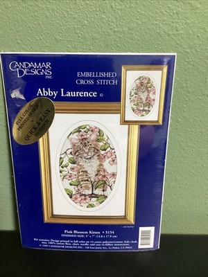 Candamar Designs Pink Blossom Kitten Cross Stitch Kit #5154 Abby Laurence 1999