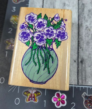 Inkadinkado Pansies Flowers in Vase Bouquet 4056 Rubber Stamp Wood A3