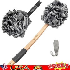 Best Exfoliating Loofah Set W/ Long Handle  Non Slip Grip Body Cleaning New