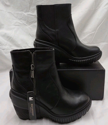SOREL ONA AVE Zip Wedge Woman's Boots Size 7 Black Waterproof with box (F1-A2)