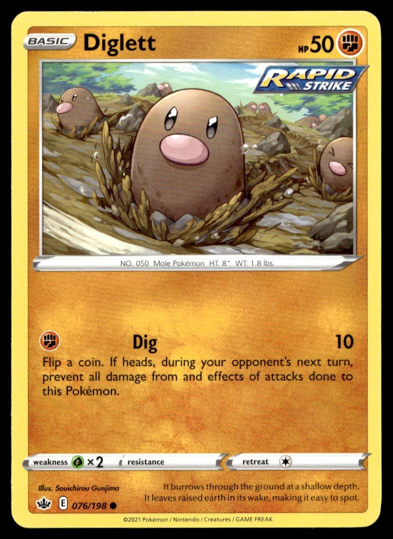 Diglett 76/198 Pokemon Card Chilling Reign Common 50 HP Lightly Played VR