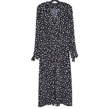 Eloquii Floral Maxi Dress Stretch Slinky Long Sleeve Boho Cottagecore Black 16