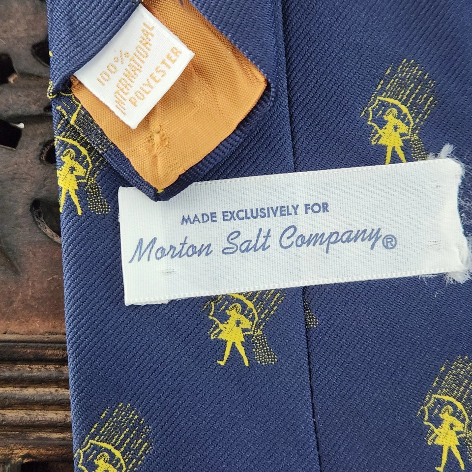 Corbata Morton's Salt azul marino logotipo de empresa vintage amarilla niña poder de colección Foto 2 de 4