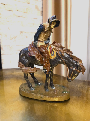 #ad Norther Bronze Cold Painted Statue Signed By Frederic Remington Figurine $125.00