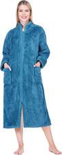 Womens Housecoat Zip Robe, Sherpa Zip up Front Robe Bathrobe, Plush Warm Zipper