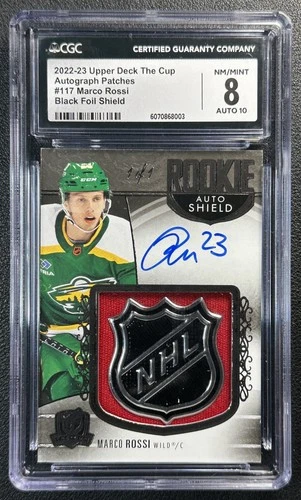 MARCO ROSSI CGC 8 2022 UD THE CUP #117 BLACK FOIL NHL SHIELD PATCH AUTO 1/1 RC