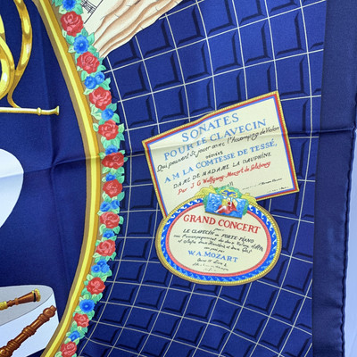 Authentic Hermes Vintage Blue Silk Scarf Hommage a Mozart 1991