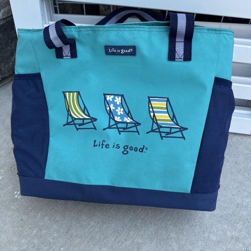 LIFE IS GOOD Deluxe Insulated Cooler Tote Bag Waterproof Teal/Navy Beach Picnic