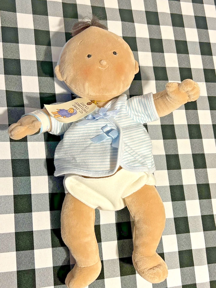 "Muñeco bebé de peluche Pottery Barn Kids 15"" bronceado niño de North American Bear Co raro nuevo con etiquetas" Foto 4 de 4