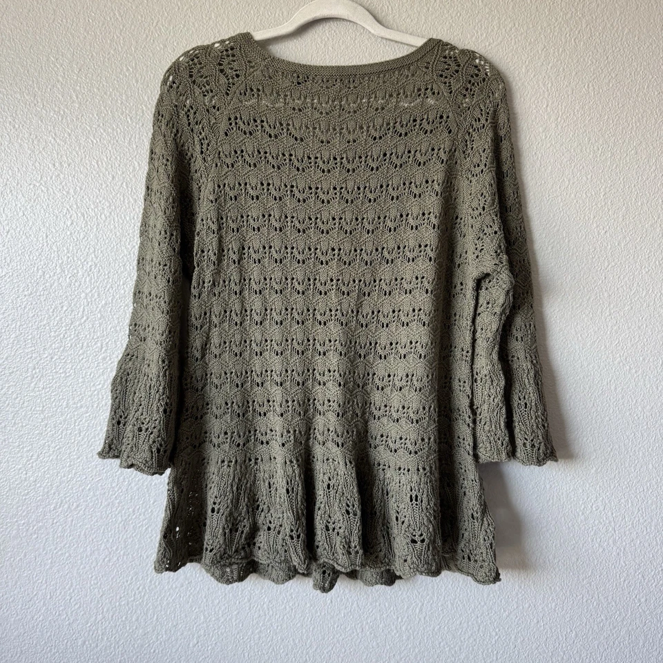 Jeanne Pierre Open Crochet Knit Top Size L Flare Sleeve Fairy Cottagecore Boho - Image 4 of 4