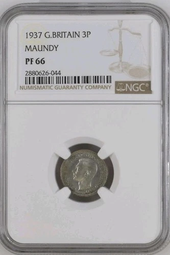 1937 GREAT BRITAIN  3P 3 PENCE MAUNDY  Slabbed By NGC PF66 