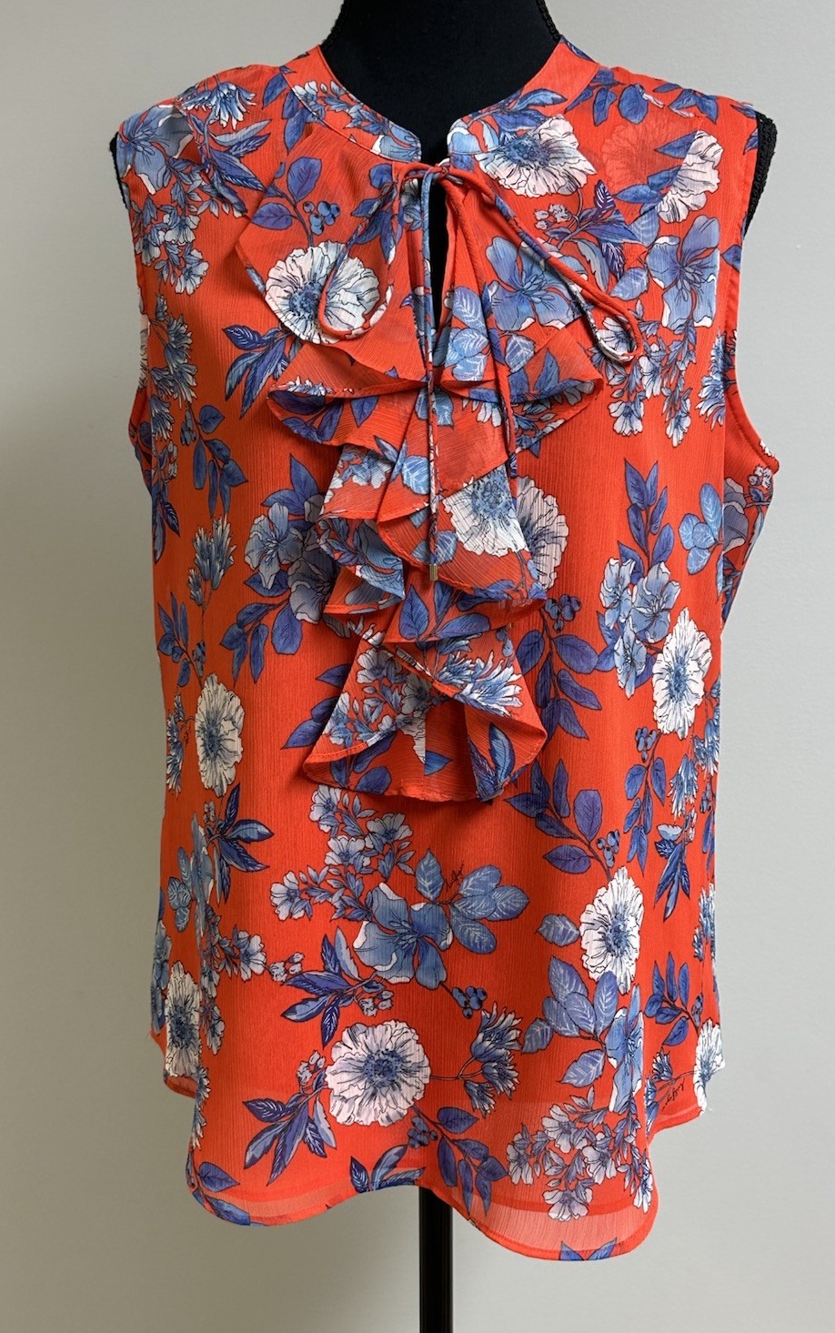 Tommy Hilfiger Sleeveless Tie-Neck Top Red and Blue Floral Size L