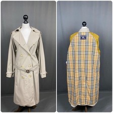 Burberry Nova Check Beige Double Breasted Belted Trench Coat Size 14 Ex Long