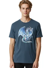Blue-Crystal-Dragon Mens Graphic Tee, 100% Cotton, Casual Summer Wear