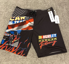 Hurley NASCAR Phantom Board Shorts Mens 34 Black Drawstring Swim NEW 75