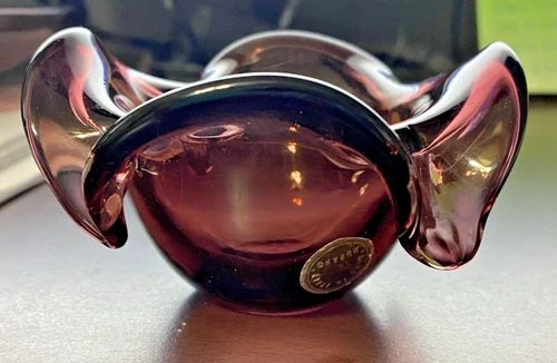 Vintage Murano Art Glass Amethyst Purple Bowl Trinket Dish Ashtray with Sticker